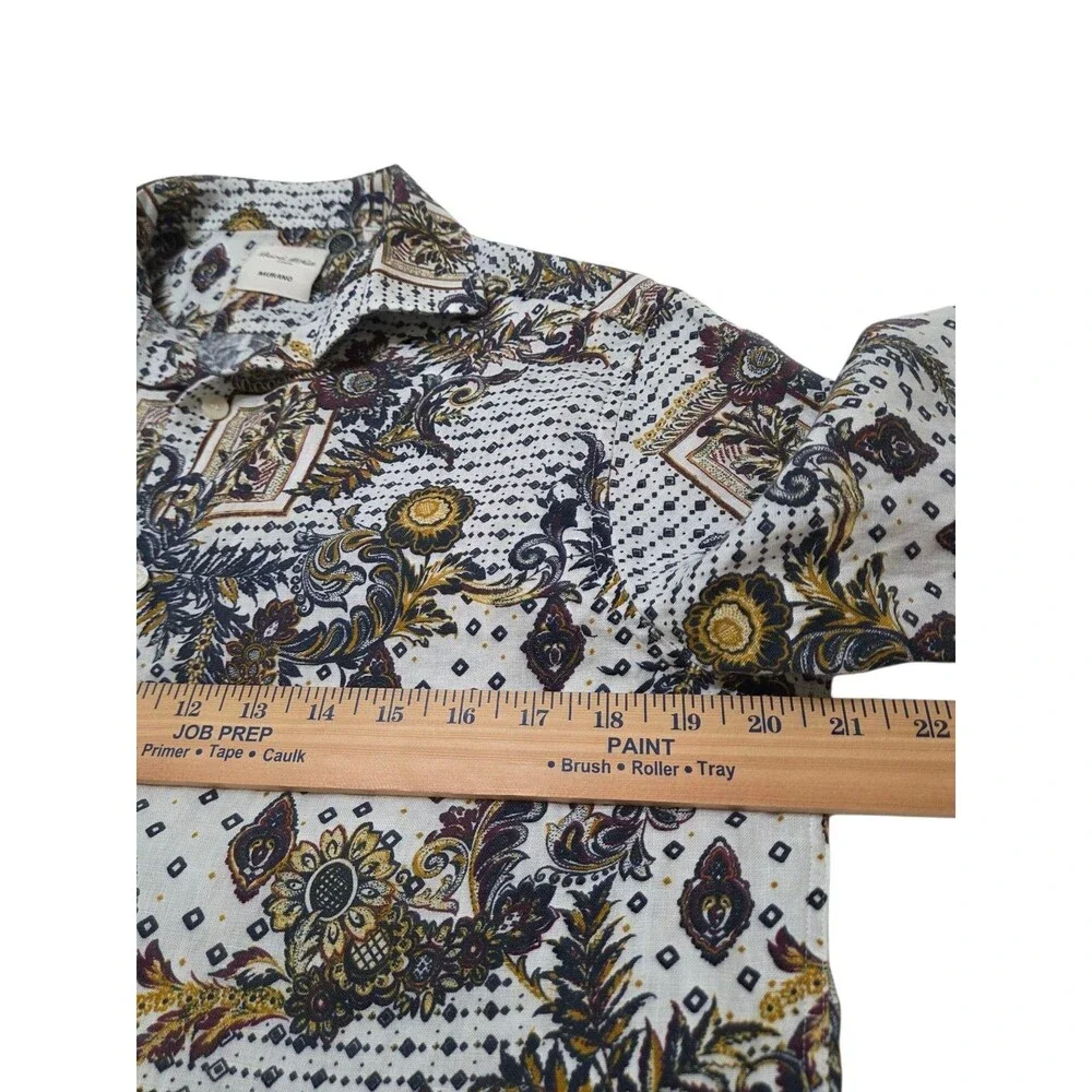 Baird McNutt Linen Murano Shirt Men's S Blue White Floral Paisley Button Up D131 - Picture 11 of 12